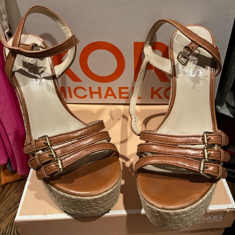 Michael Kors tan wedge size 9